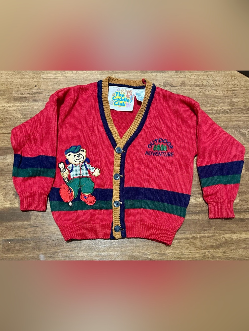 VINTAGE The Cuddle Club 'Outdoor Adventure' Red Knit Cardigan